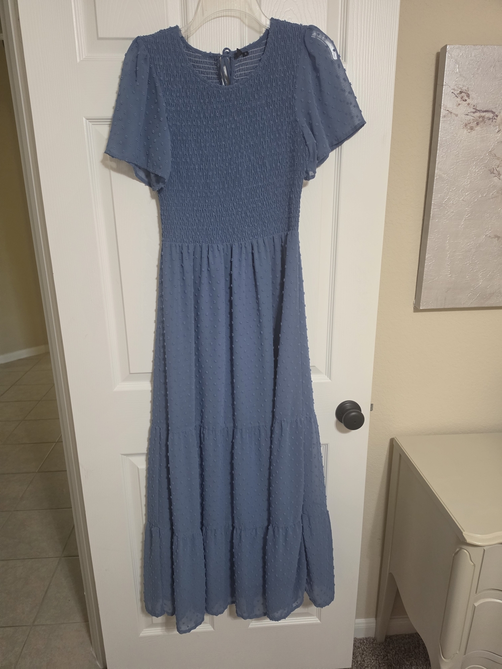 Women’s Blue Tiered Swiss Dot Maxi Dress